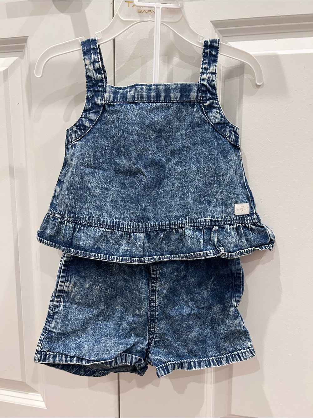 7 For All Mankind Girls Denim Ruffle Top & Shorts Set - Acid Wash Blue